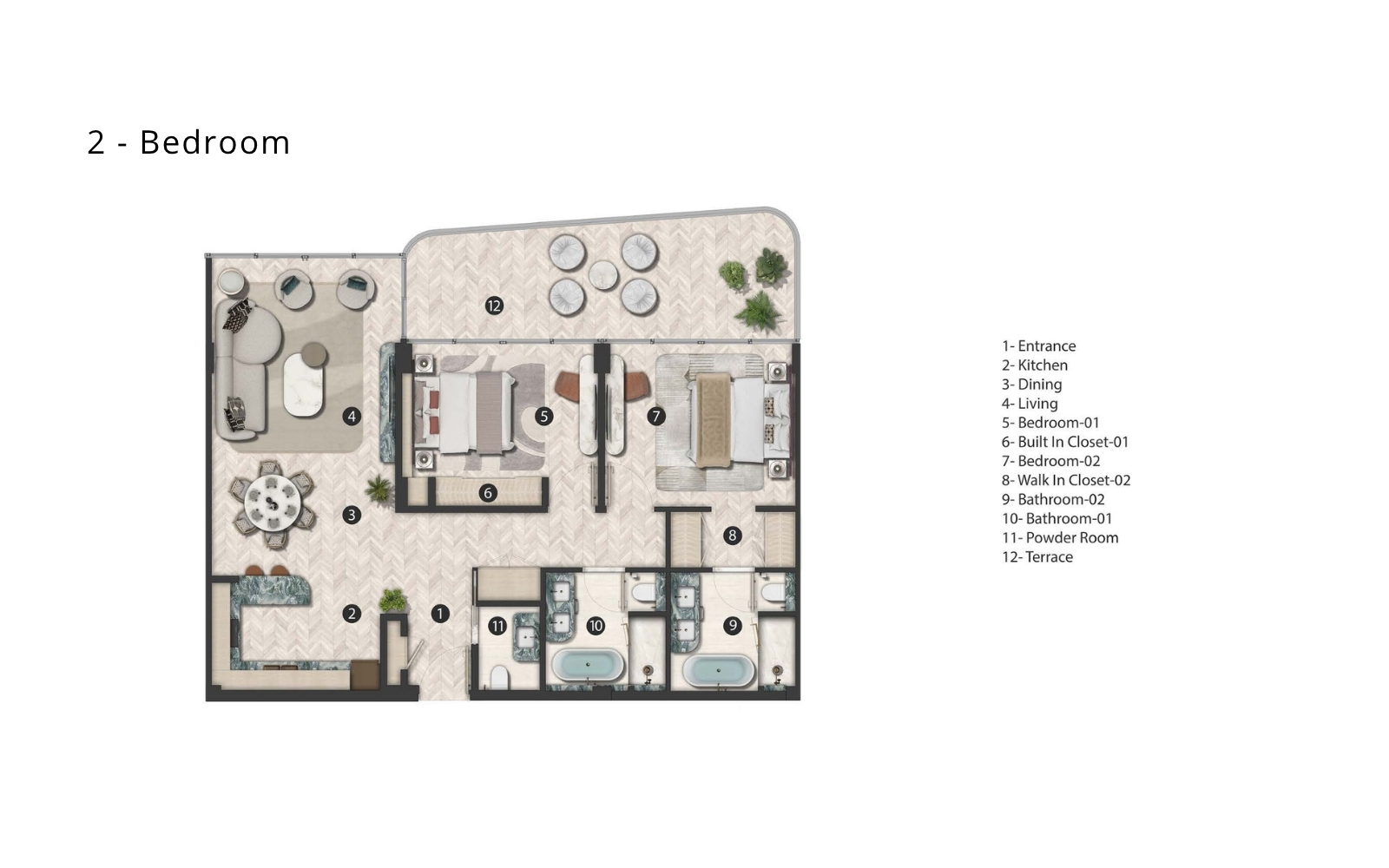 Hilton Residences Al Raha 2 bedroom floor plan
