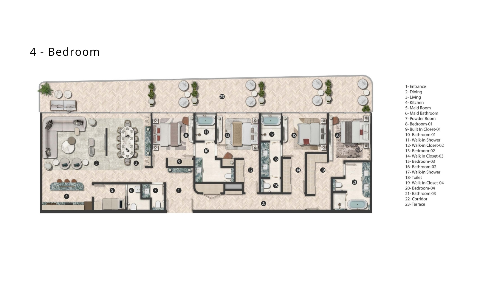 Hilton Residences Al Raha 4 bedroom floor plan