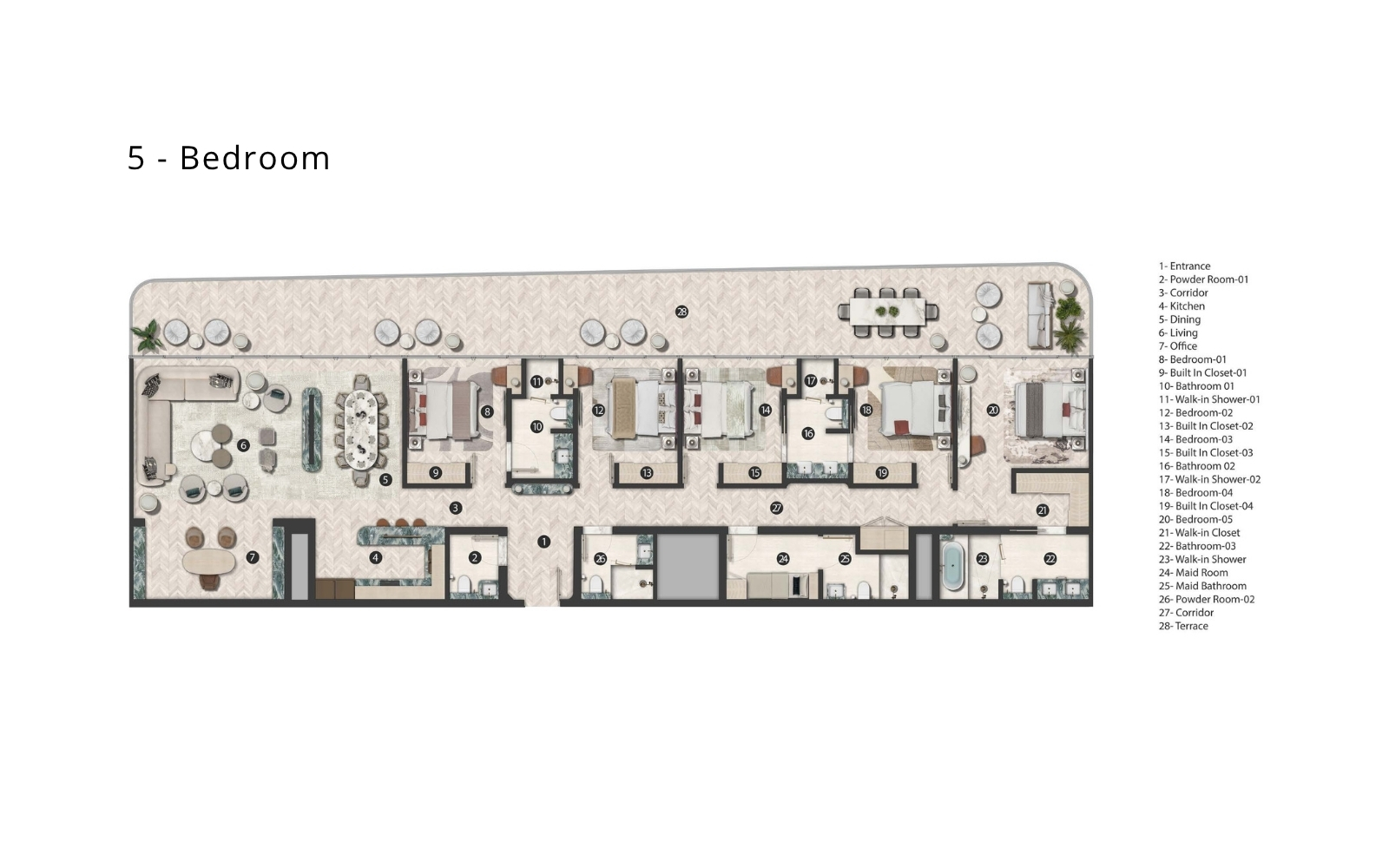 Hilton Residences Al Raha 5 bedroom penthouse floor plan