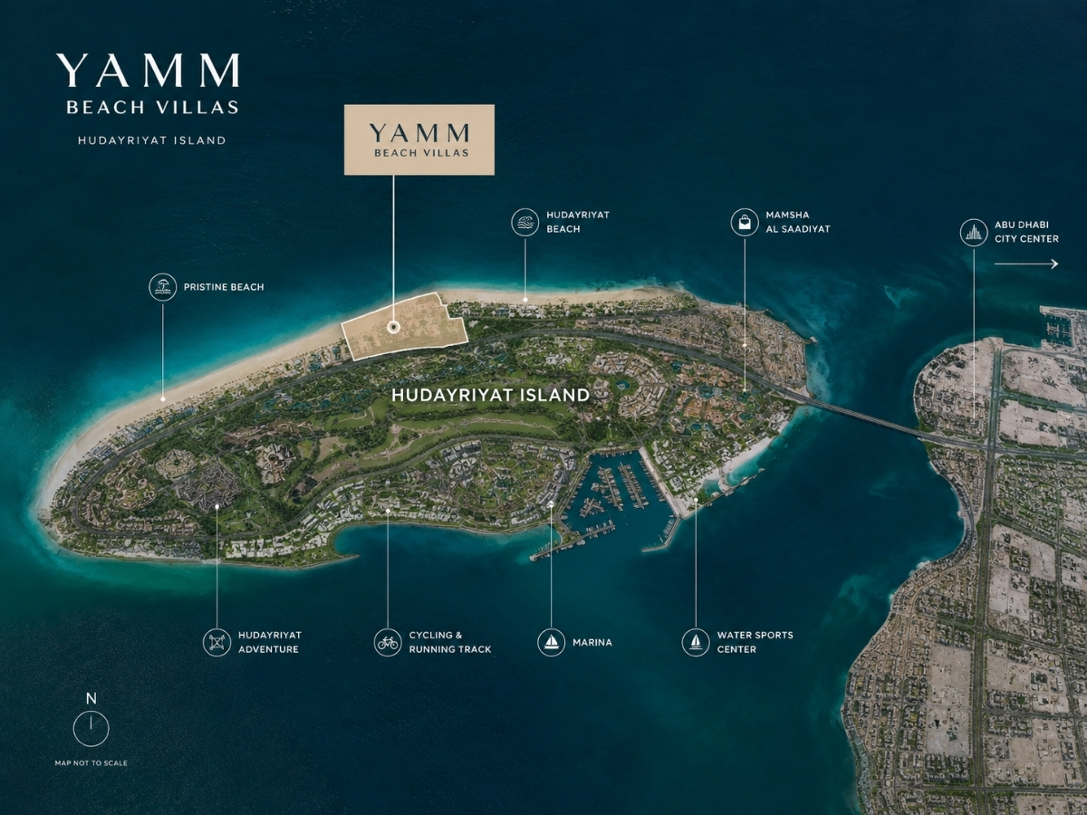Hudayriyat Island Abu Dhabi location for Yamm Beach Villas