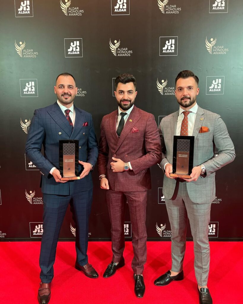 NAS Luxury Real Estate receiving 2 awards and recognized as a top 3 nominated company for Best Marketing at Aldar Properties.