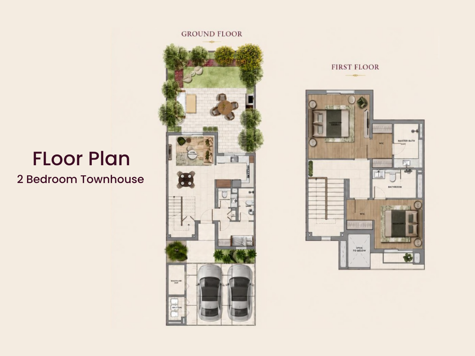The Orchids 2 bedroom townhouse floor plan at Yas Acres