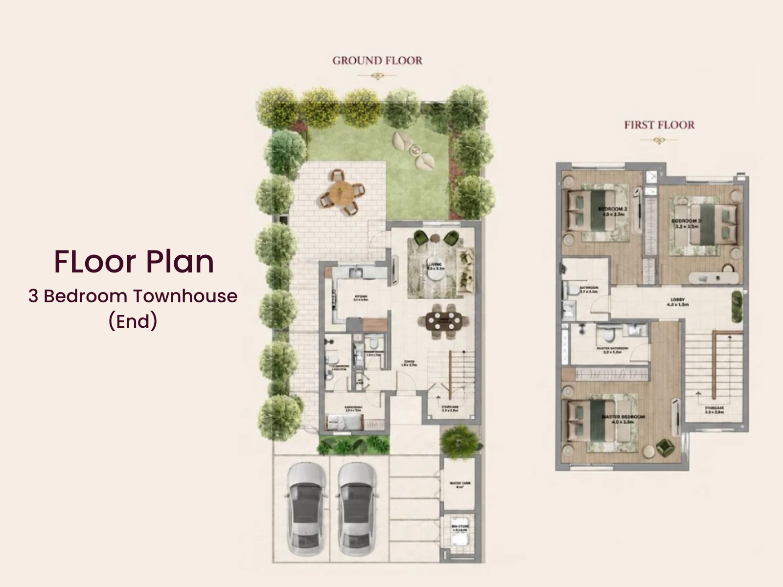 The Orchids 3 bedroom end townhouse floor plan Yas Acres
