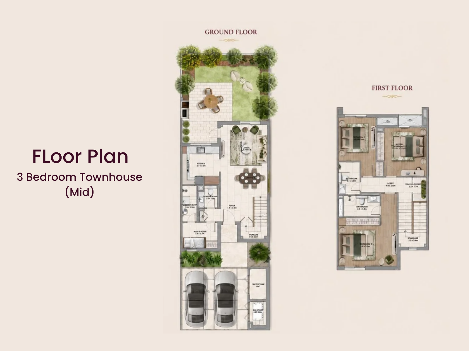 The Orchids 3 bedroom mid townhouse floor plan Yas Acres