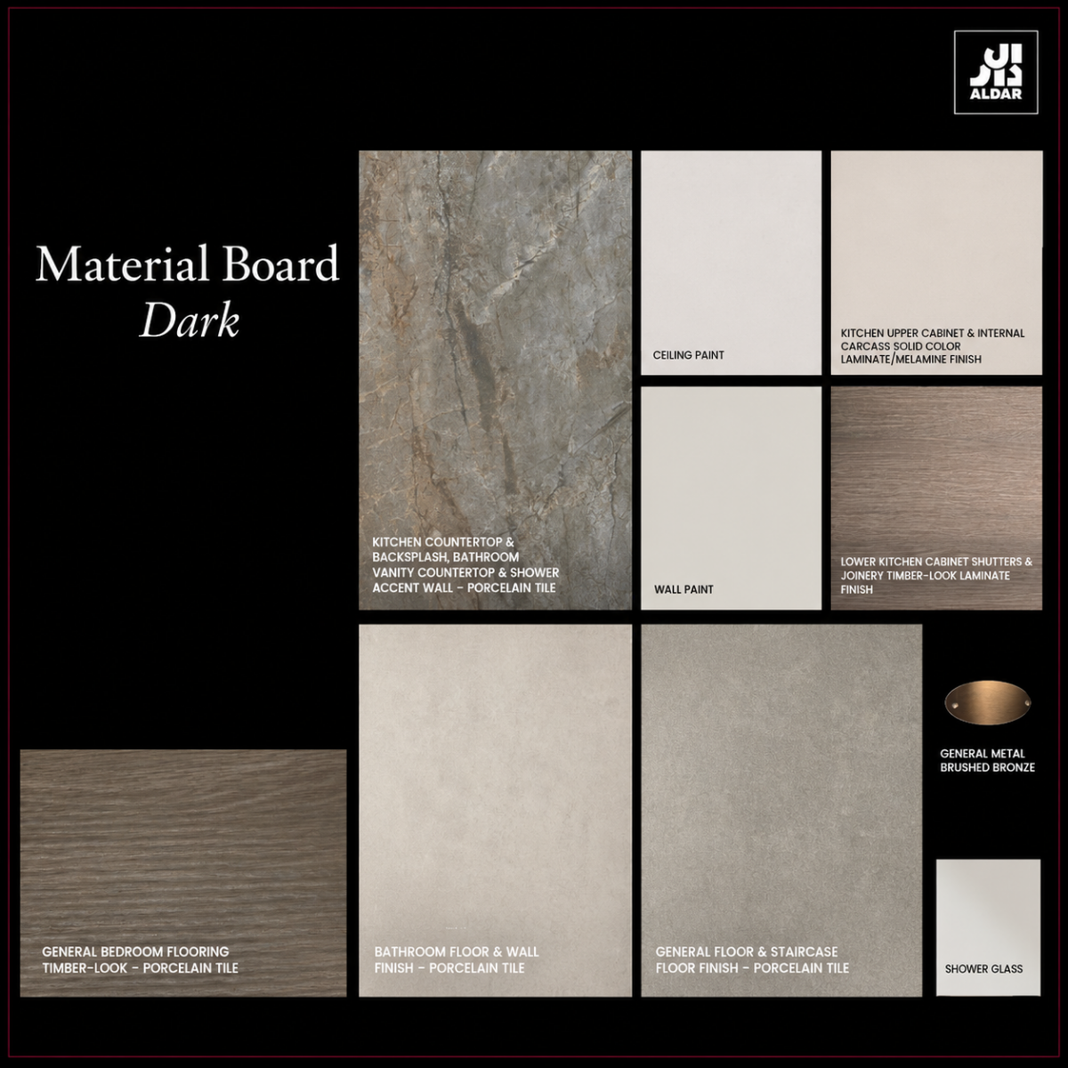 The Orchids dark interior material palette