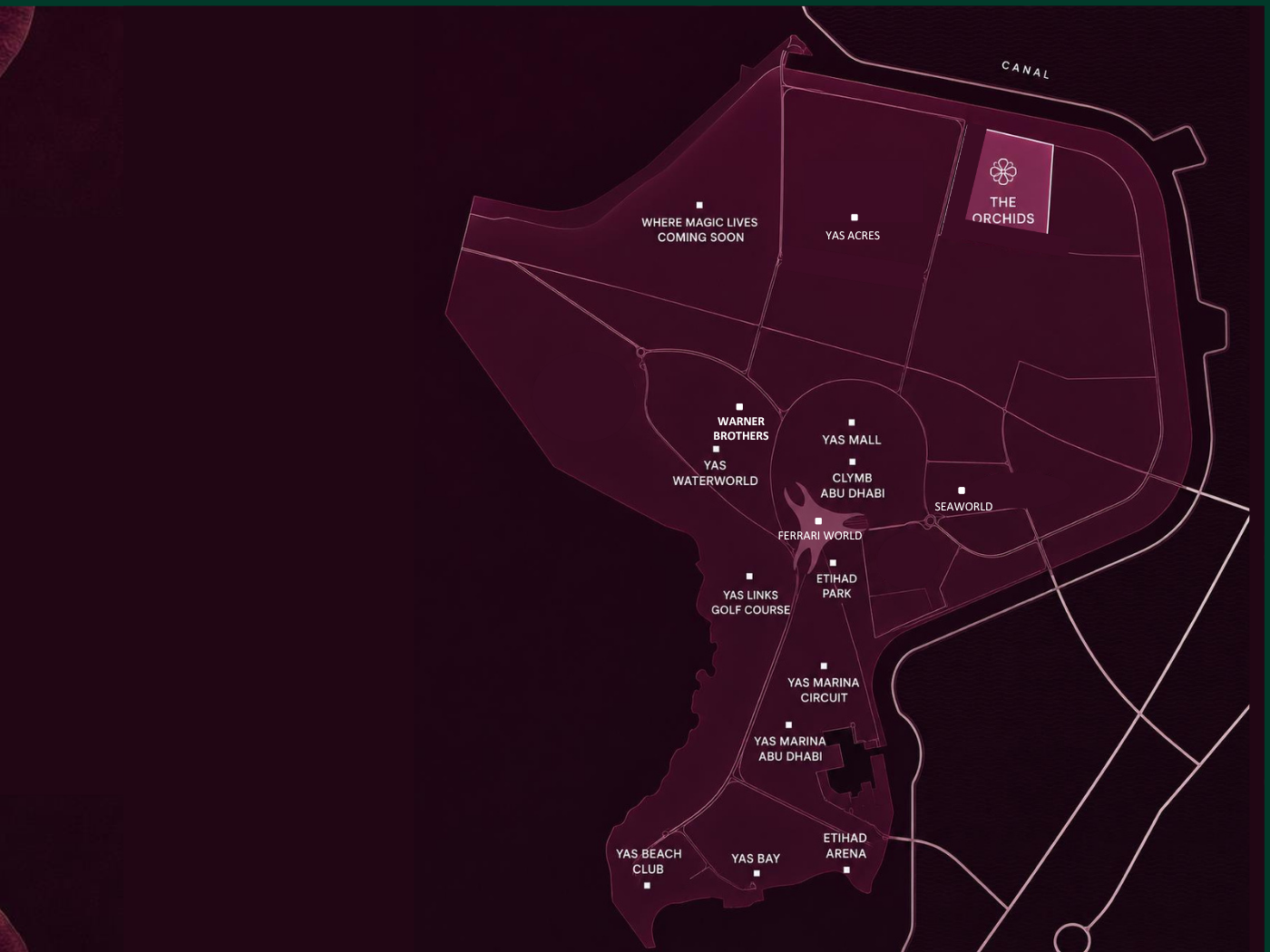 The Orchids Yas Acres location map on Yas Island Abu Dhabi
